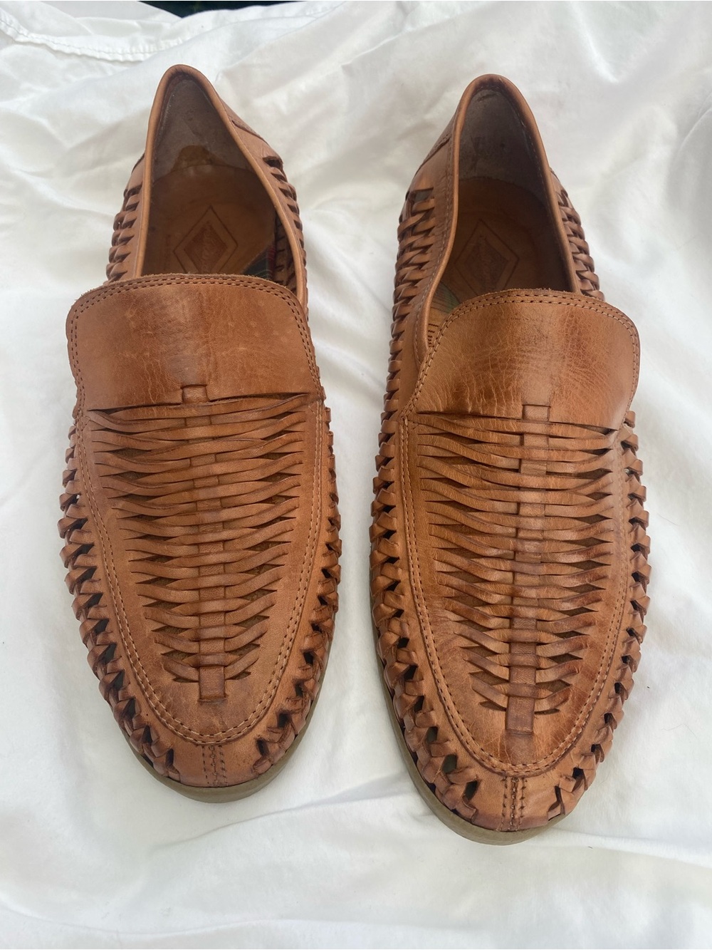 Men's Brown Woven Leather Slip-On Huarache Loafers